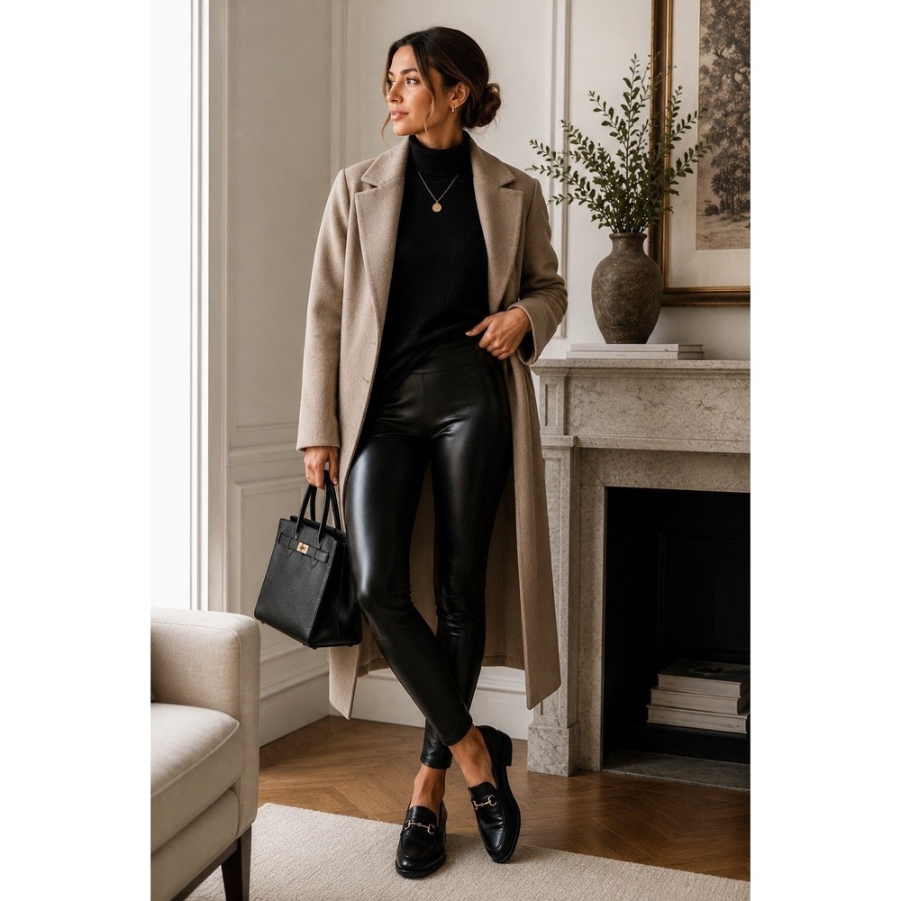 Express Black Faux Leather High Rise Ankle Leggings‎ Elastic Waist S
